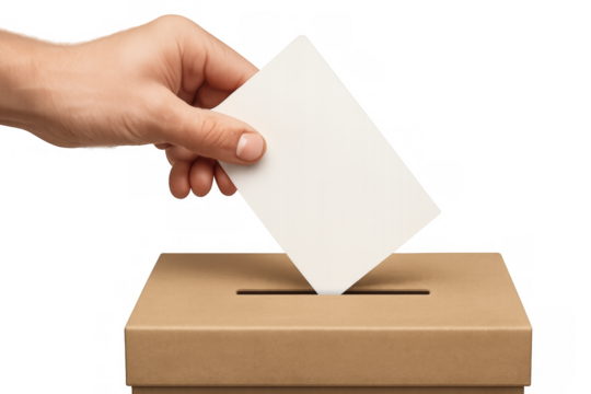 Hand casting vote into ballot box, politics concept