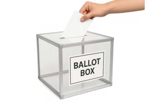 Hand casting vote into ballot box representing democracy - Powered by Adobe