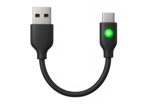 Usb-a to usb-c cable charging with green light