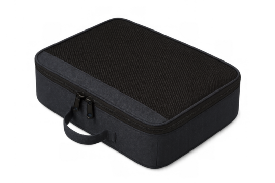 Black mesh packing cube for travel organization