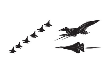 Fighter jets in formation and solo flight
