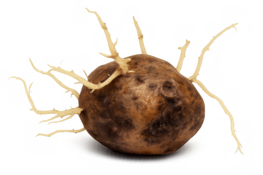 Sprouting potato tuber germinating transparent background