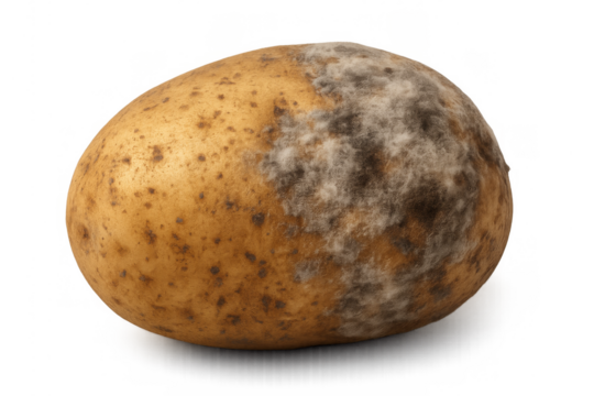 Moldy potato decaying showing food waste on transparent background