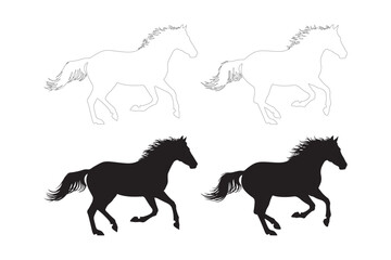 Two silhouetted horses galloping with faint outline horses above
