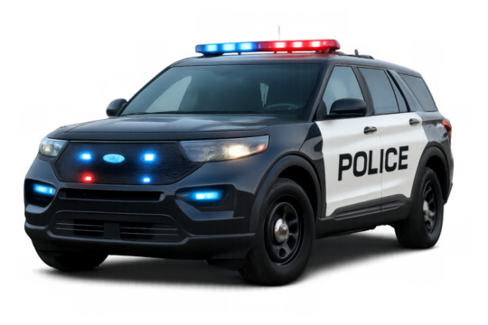 Police patrol suv vehicle with emergency lights flashing