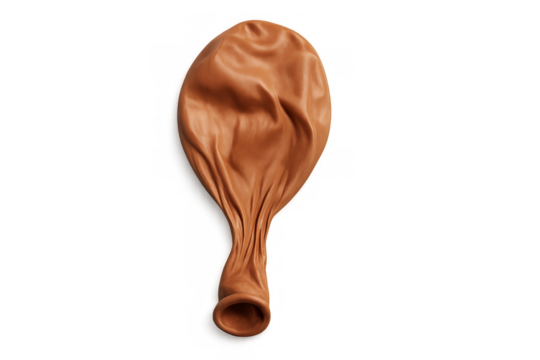 Deflated brown latex balloon isolated on transparent background