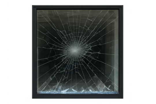 Broken window shattered glass impact cracks transparent background