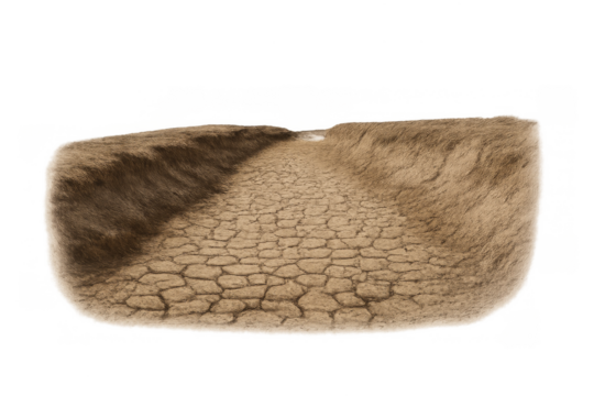 Dry cracked earth road leading into distance