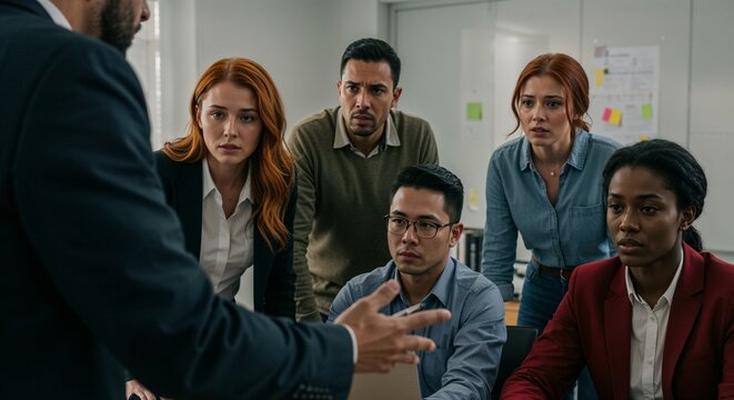 Group of diverse professionals discussing strategy in modern office