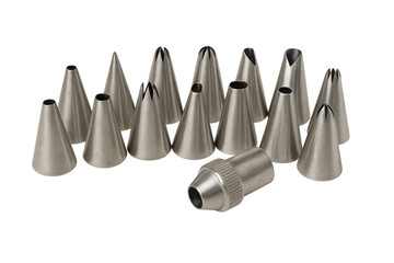Metal piping tips for cake decorating, transparent background