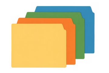Colorful file folders organizing documents on transparent background