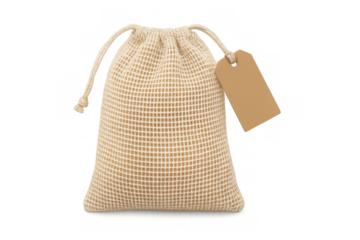 Reusable mesh drawstring pouch with blank tag