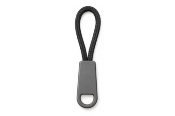 Black zipper puller cord object on transparent background