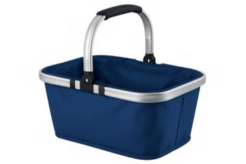 Empty blue shopping basket with aluminum handle