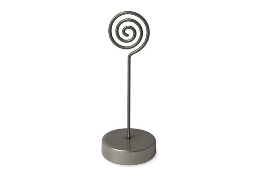 Spiral metal memo clip holding stand on transparent background