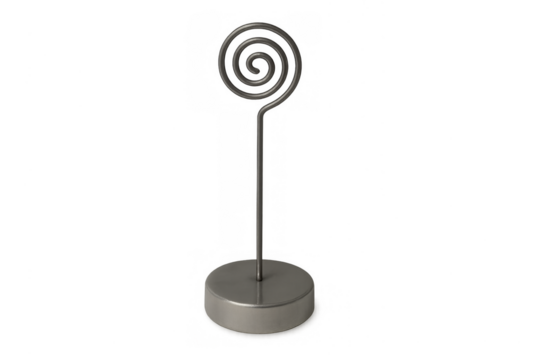 Spiral metal memo clip holding stand on transparent background