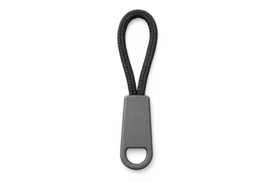 Black zipper puller cord object on transparent background