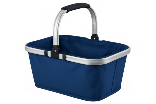 Empty blue shopping basket with aluminum handle