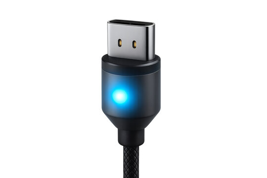 Usb-c cable charging with glowing blue light