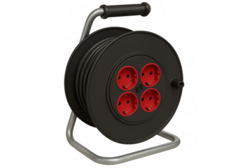 Electrical cable reel with four power sockets