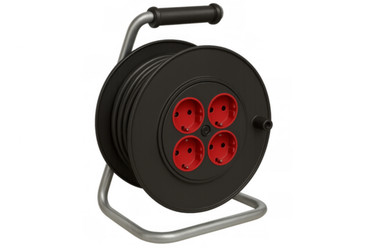 Electrical cable reel with four power sockets