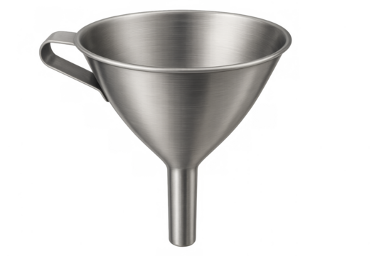 Metal kitchen funnel transferring liquid with handle