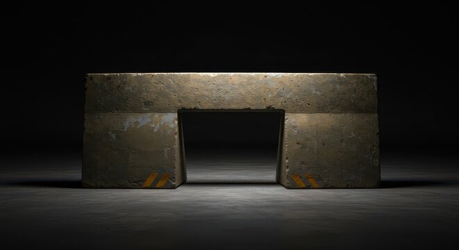 A massive, impenetrable physical barrier structure completely blocking a vital access passage, symbolizing restriction, containment, and defense strategy, danger, security, water