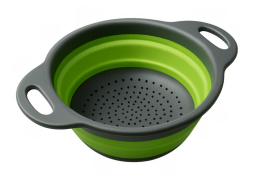 Collapsible green silicone colander for kitchen draining