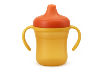 Yellow toddler sippy cup with orange lid