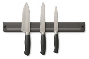 Kitchen knives set holding on magnetic strip