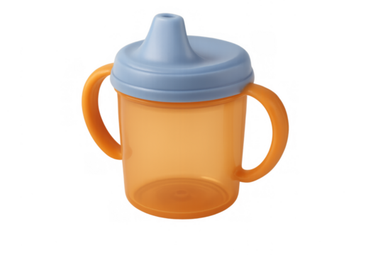 Baby sippy cup for toddler drinks on transparent background