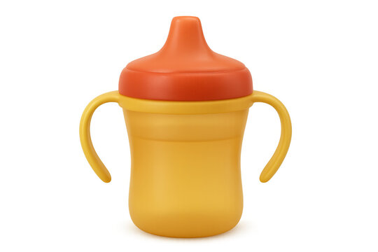 Yellow toddler sippy cup with orange lid