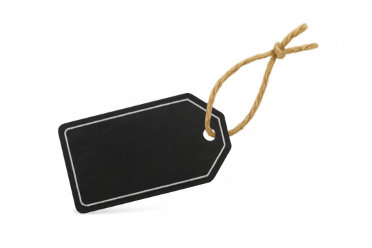 Blank black price tag with string transparent background