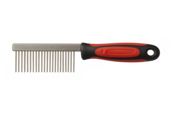 Pet comb with red handle for grooming