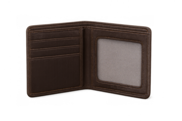 Brown open leather wallet with card slots