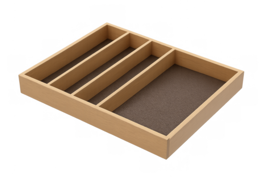 Empty wooden drawer organizer tray with dividers