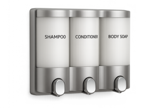 Shower dispenser containing shampoo conditioner body soap