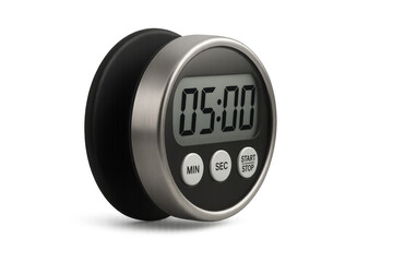 Digital kitchen cooking timer showing 5 minutes