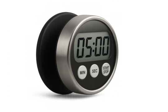Digital kitchen cooking timer showing 5 minutes