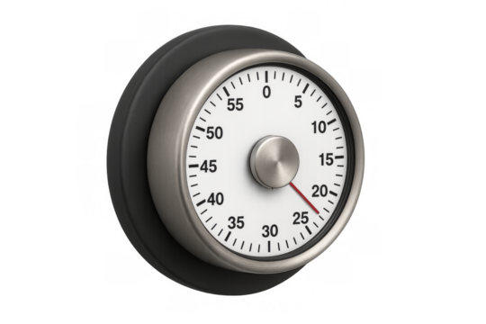 Kitchen timer counting down cooking time on transparent background