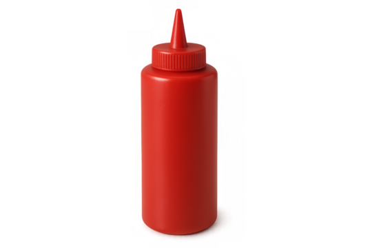 Red plastic squeeze bottle for food condiment sauce