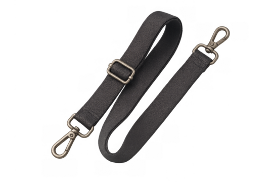 Black adjustable bag strap with metal clasps