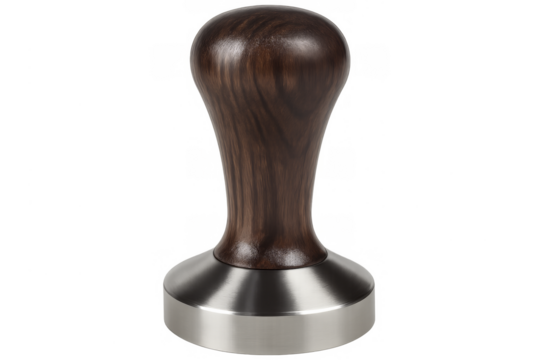 Coffee tamper with wooden handle for espresso preparation