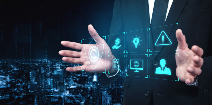 Digital copyright protection system showing secure ownership, intellectual property rights, content verification, and legal warning icons for creators and publishers Vouch