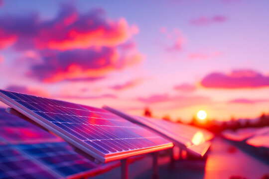 Contemporary renewable electricity generation using solar panels sustainable installation