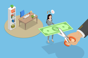 3D Isometric Flat Vector Illustration of Salary Cut, Economic Crisis, Understanding, Implications, And Solutions