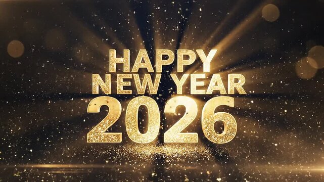 New year 2026 greeting with fireworks Happy New year 2026 animated. Fireworks shiny on background. Animated text that says Happy New Year 2026. 3D Illustration