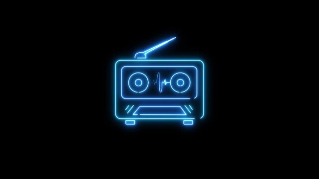Neon glowing audio Speaker icon .Bright tape recorder icon neon color style background.