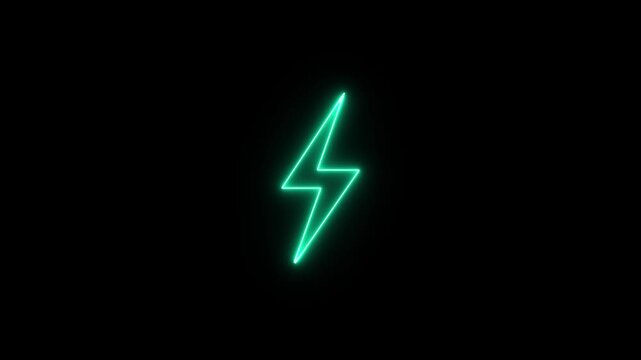 Glowing neon thunder bolt sign. Light Energy Ecology Background. Electric power energy concept.