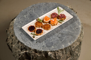 Gourmet Canaps on a Stone Platter